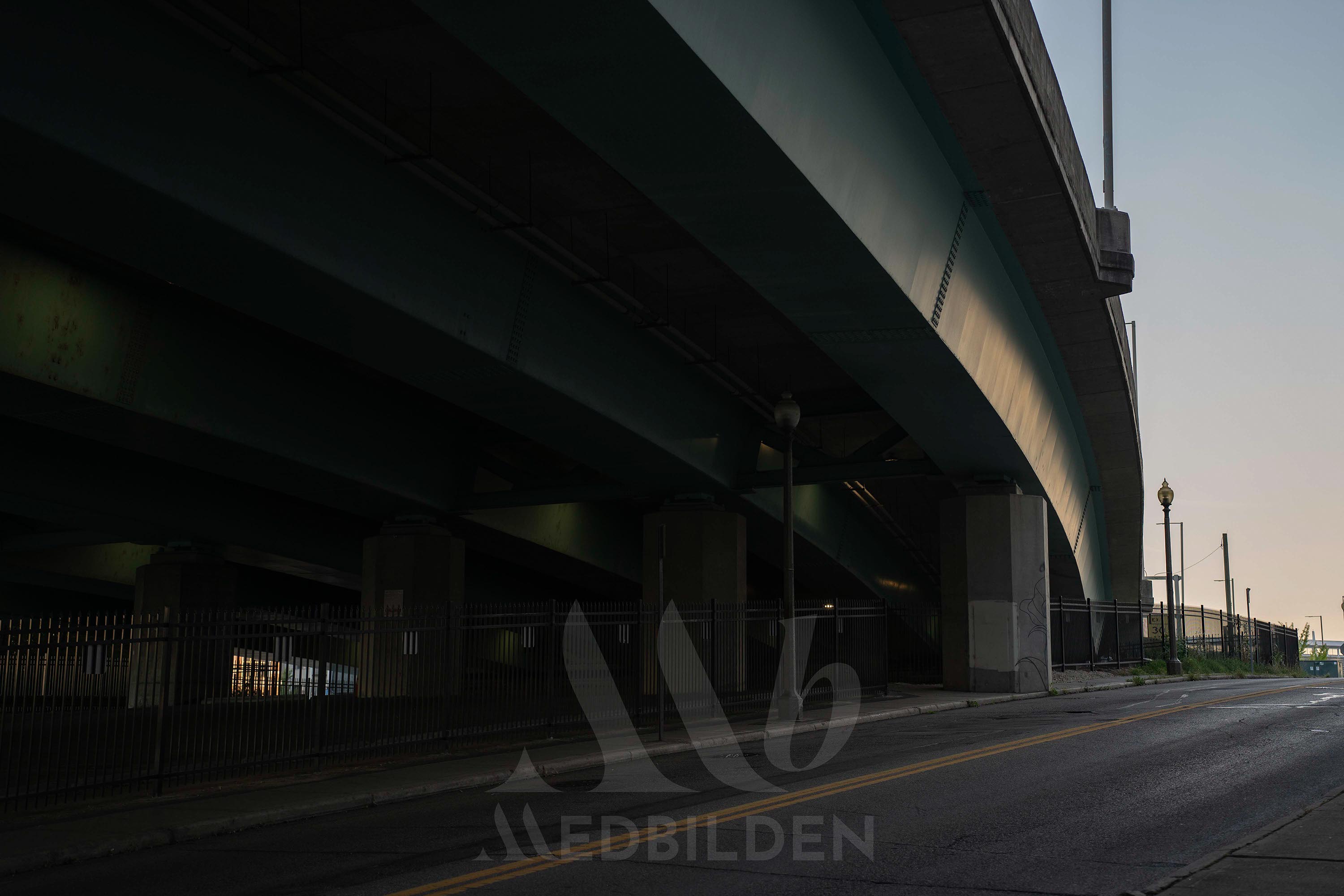 Cincinnati under Highway 50 at sunset