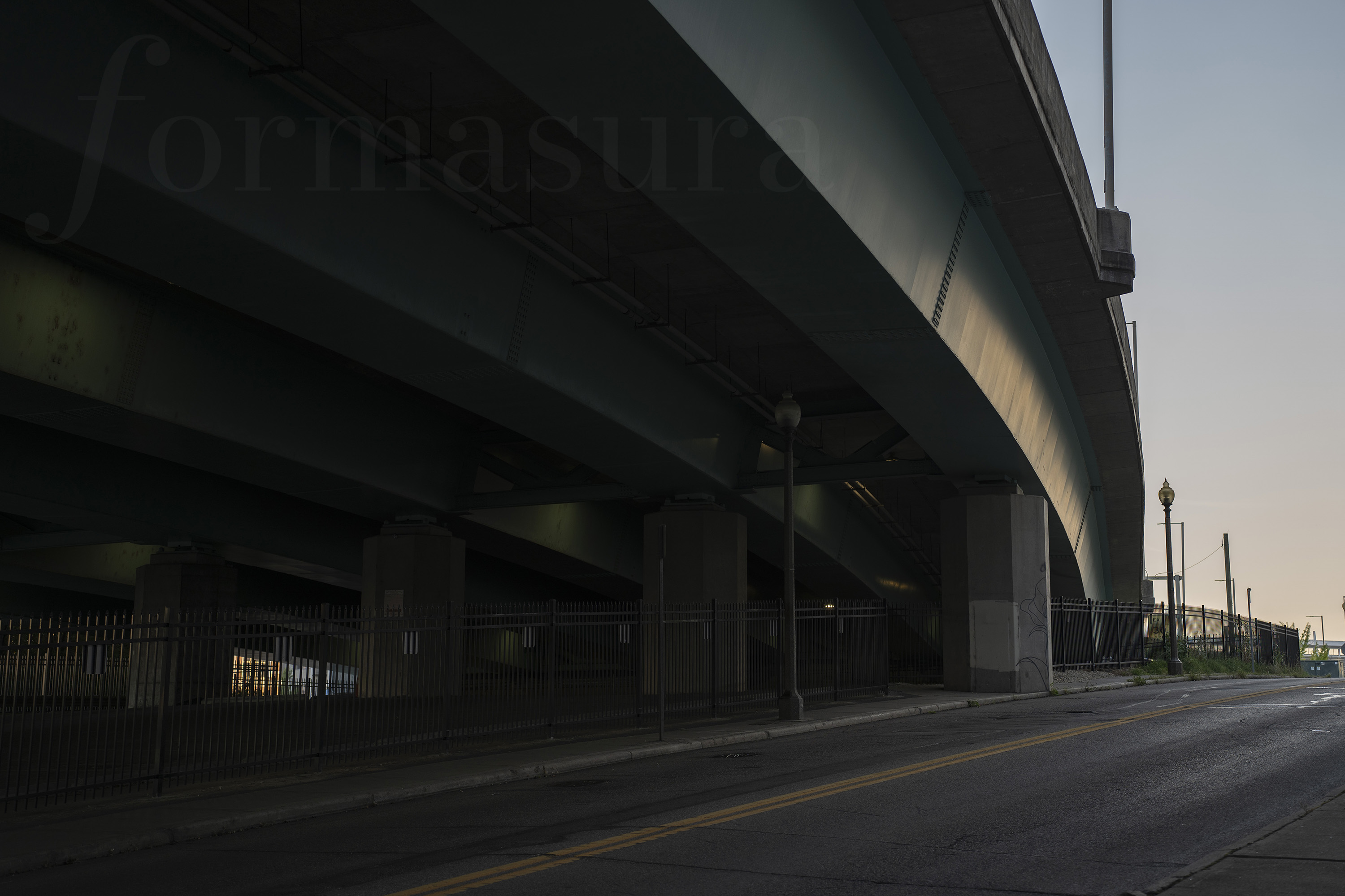 Cincinnati beneath U.S. 50 at sunset